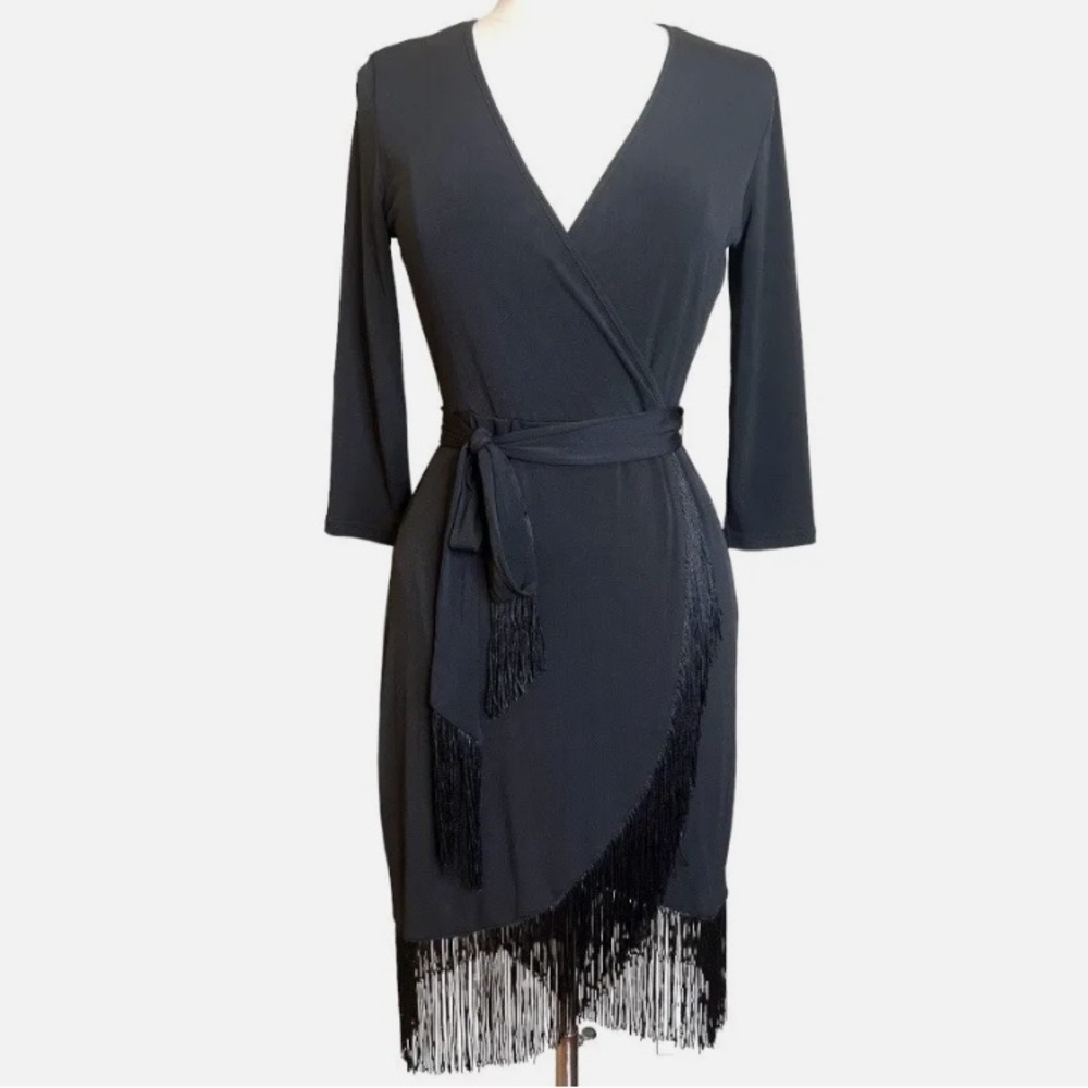 Spense Black Long Sleeve Wrap Style Dress, Size 8